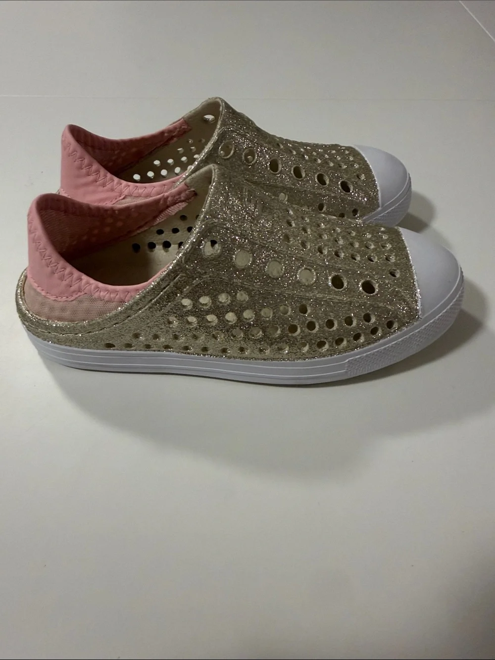 Skechers Kids Gold Glitter Slip-On Water Shoes with Pink Lining